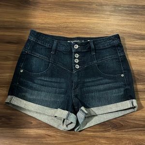 Love Sick High Waisted Denim Dark Wash Shorts in size 5.